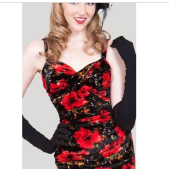 Bettie Page Tatyana Pinup Glam Poppy Wiggle Dress - Picture 2 of 8